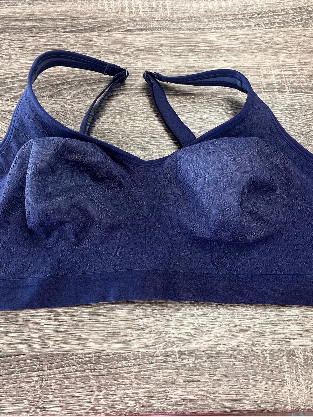 Cacique Navy Lace-Front Wireless Sports Bra
